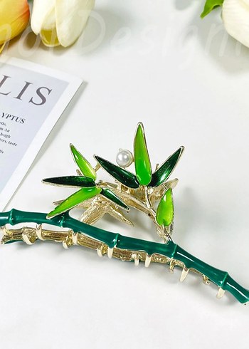 Diğer Yeşil bambu Detaylı metal Saç Tokası