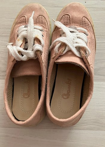 Bambi Pembe Süet Bağcıklı Kadın Sneakers