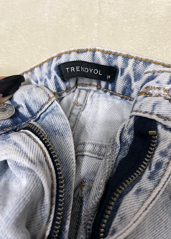 34 Beden gri Renk Buz rengi Geniş Kesim Kadın Denim Pantolon