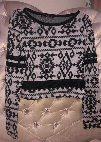 Bohem Tarz Geometrik Desenli Triko Kazak - Görsel 2