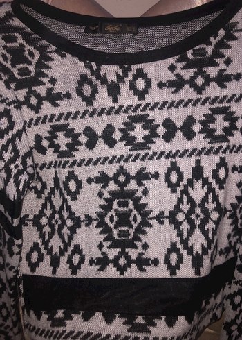 Bohem Tarz Geometrik Desenli Triko Kazak - Görsel 6