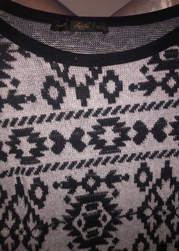 Bohem Tarz Geometrik Desenli Triko Kazak - Görsel 9