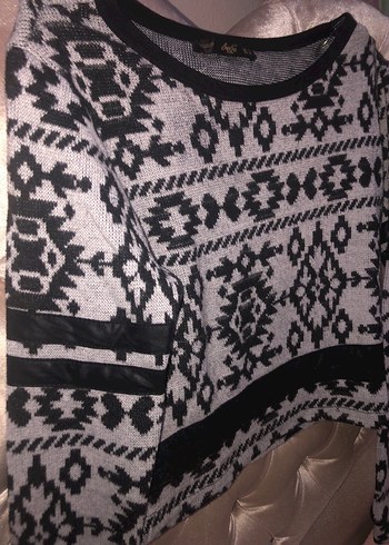 Bohem Tarz Geometrik Desenli Triko Kazak - Görsel 7