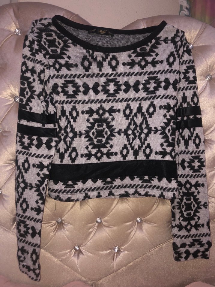 Bohem Tarz Geometrik Desenli Triko Kazak - Görsel 2