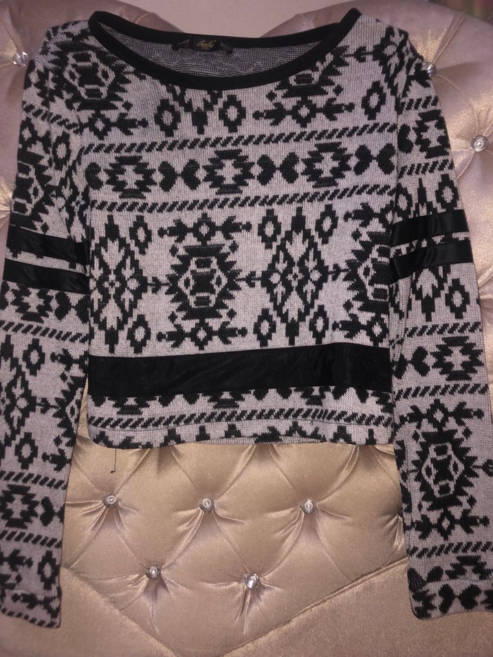 Bohem Tarz Geometrik Desenli Triko Kazak - Görsel 3