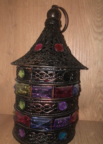 Renkli Taşlı Eskitme Metal Mumluk - Görsel 2