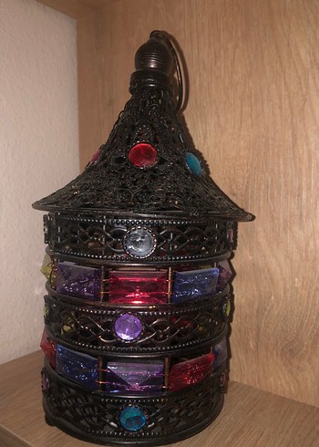 Renkli Taşlı Eskitme Metal Mumluk - Görsel 3