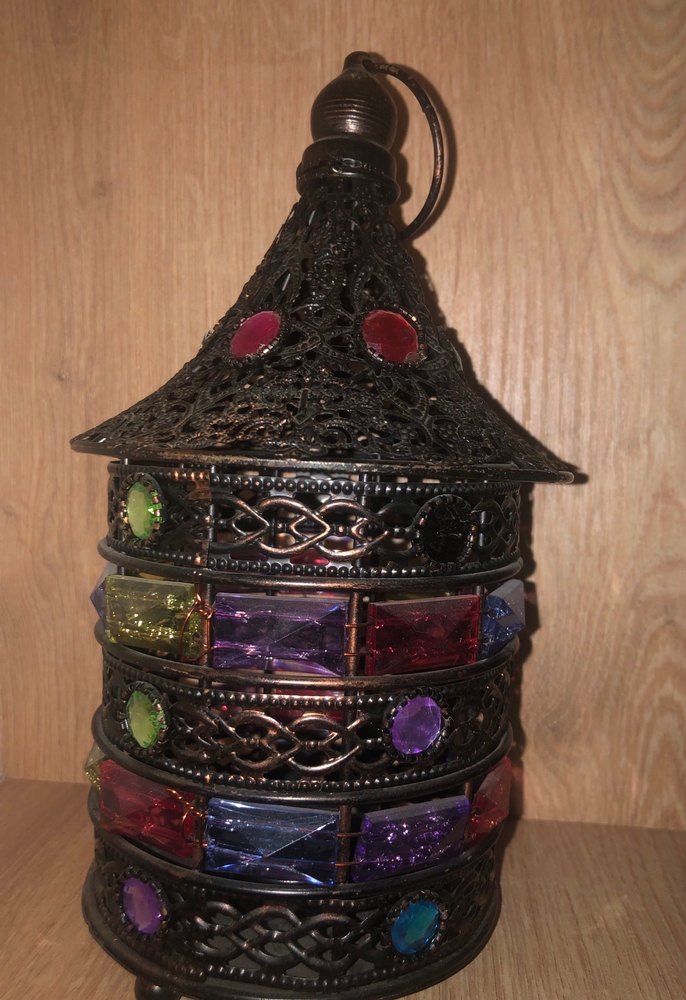 Renkli Taşlı Eskitme Metal Mumluk - Görsel 2