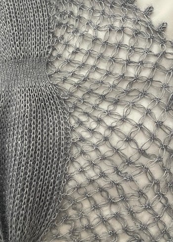 Gri Örgü Kadın Şal - Görsel 6