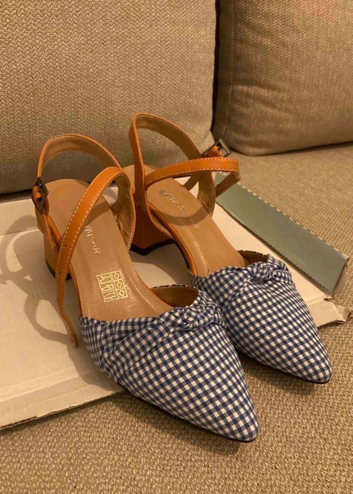 Mavi Ekoseli Topuklu - Görsel 2