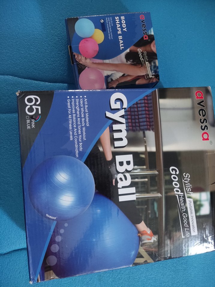 Renkli Baskılı Pilates Topu - Mavi - Görsel 2