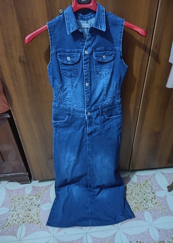 Kadın Lacivert Denim Uzun jile elbise
