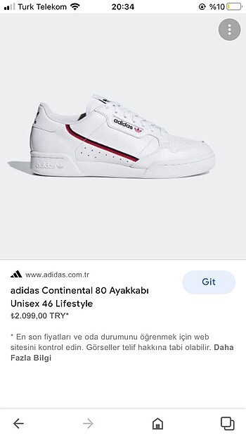 Orjinal Adidas continental 80 unisex ayakkabı