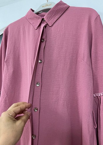 42 Beden pembe Renk Uzun Kollu Pembe Bohem Tunik