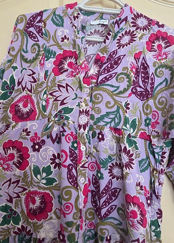 Mor Düğmeli Tesettür Elbise - Görsel 3