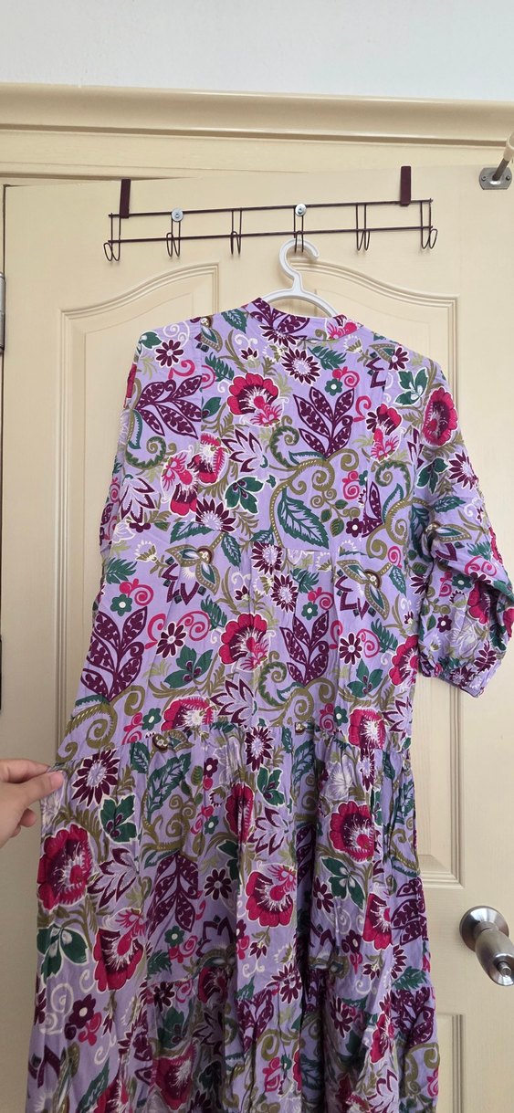 Mor Düğmeli Tesettür Elbise - Görsel 4