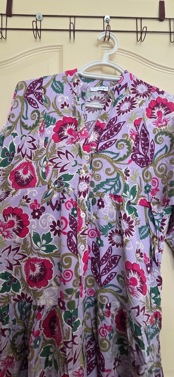 Mor Düğmeli Tesettür Elbise - Görsel 3