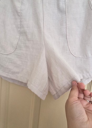 Bej Keten Mini Şort - Görsel 3