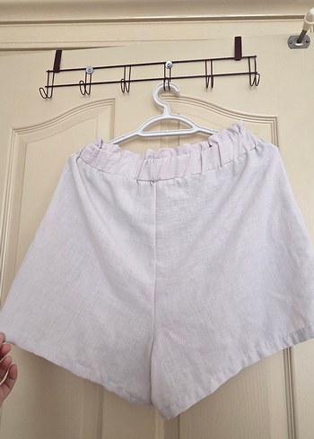 Bej Keten Mini Şort - Görsel 6