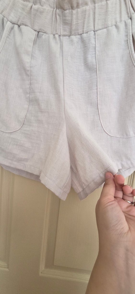 Bej Keten Mini Şort - Görsel 3