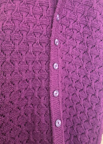 Düğmeli Mor Örgü Kadın Yelek - Görsel 4
