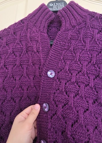 Düğmeli Mor Örgü Kadın Yelek - Görsel 3