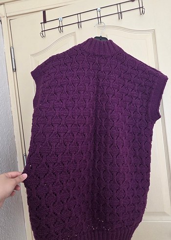 Düğmeli Mor Örgü Kadın Yelek - Görsel 5