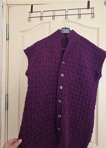 Düğmeli Mor Örgü Kadın Yelek - Görsel 2