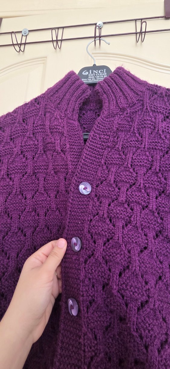 Düğmeli Mor Örgü Kadın Yelek - Görsel 3