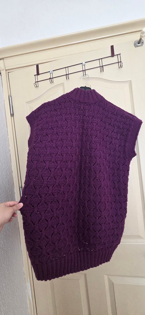 Düğmeli Mor Örgü Kadın Yelek - Görsel 5