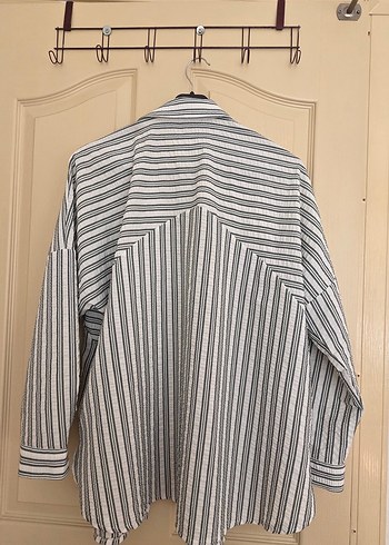 Haki Çizgili Keten Kadın Gömlek - Görsel 3