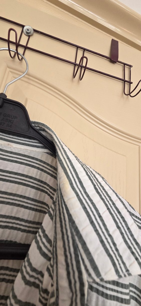 Haki Çizgili Keten Kadın Gömlek - Görsel 4