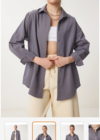 Düğmeli Gri Kadın Gömlek - Görsel 2