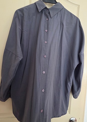 Düğmeli Gri Kadın Gömlek - Görsel 5