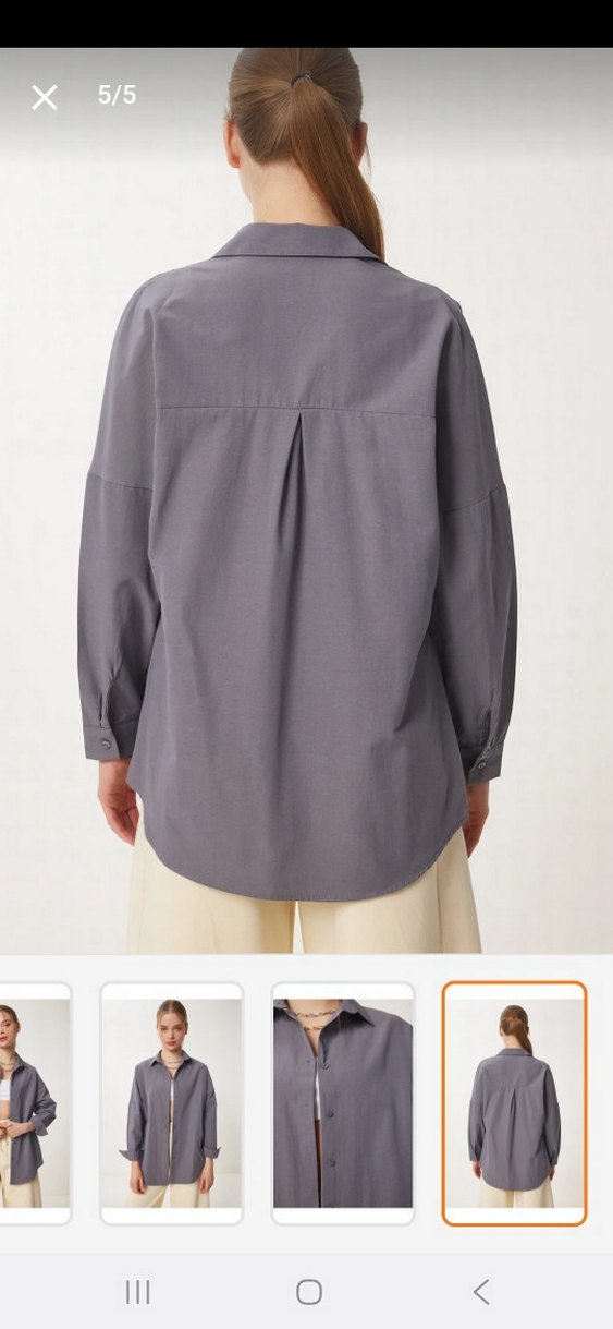 Düğmeli Gri Kadın Gömlek - Görsel 3