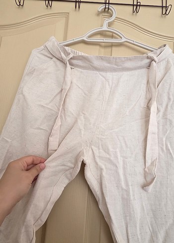 Gri Kadın Keten Rahat Kesim Pantolon - Görsel 3