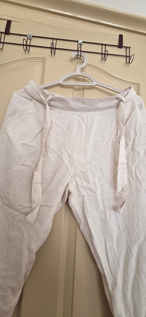 Gri Kadın Keten Rahat Kesim Pantolon - Görsel 2