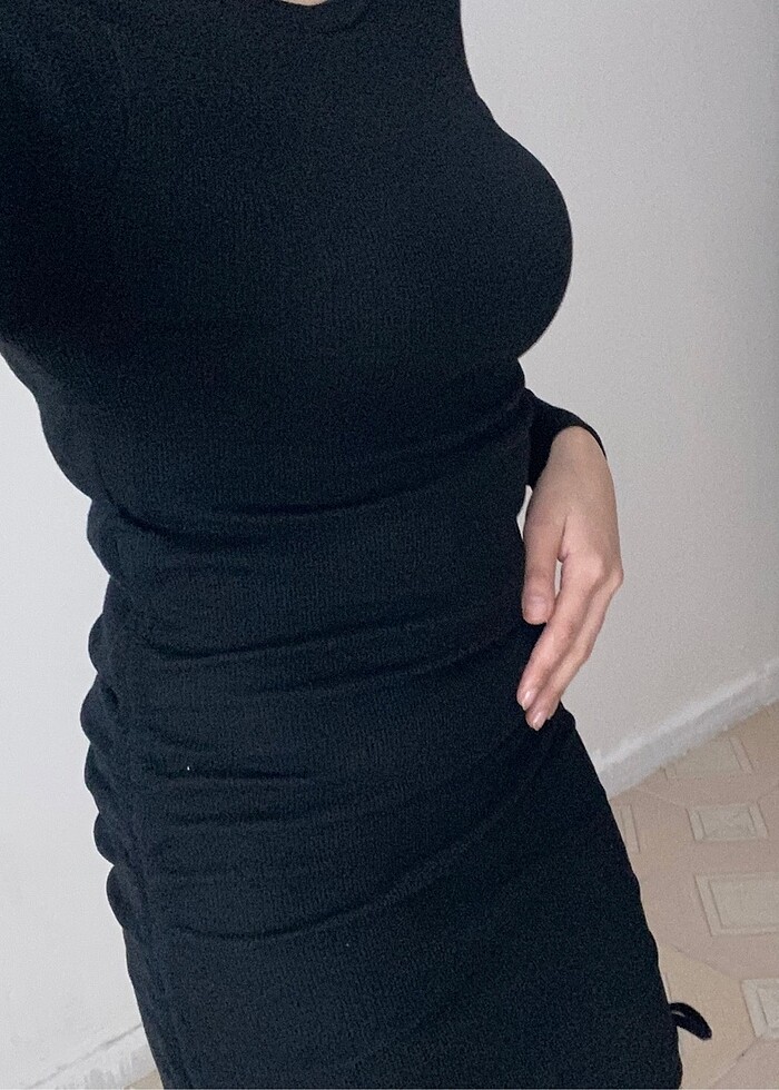 Siyah triko elbise - Görsel 3