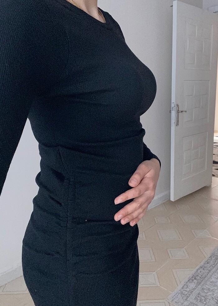 Siyah triko elbise - Görsel 2