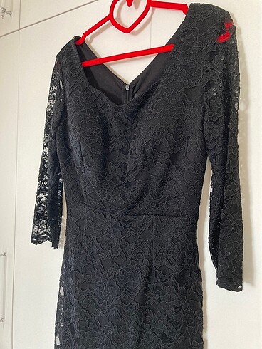 Siyah Abiye Elbise Dantelli - Görsel 2