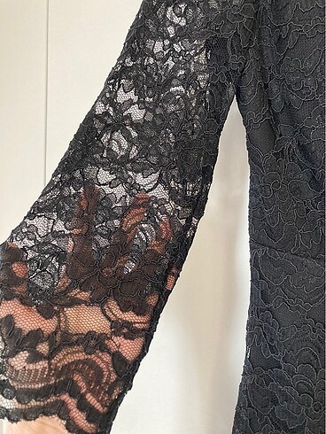 Siyah Abiye Elbise Dantelli - Görsel 3