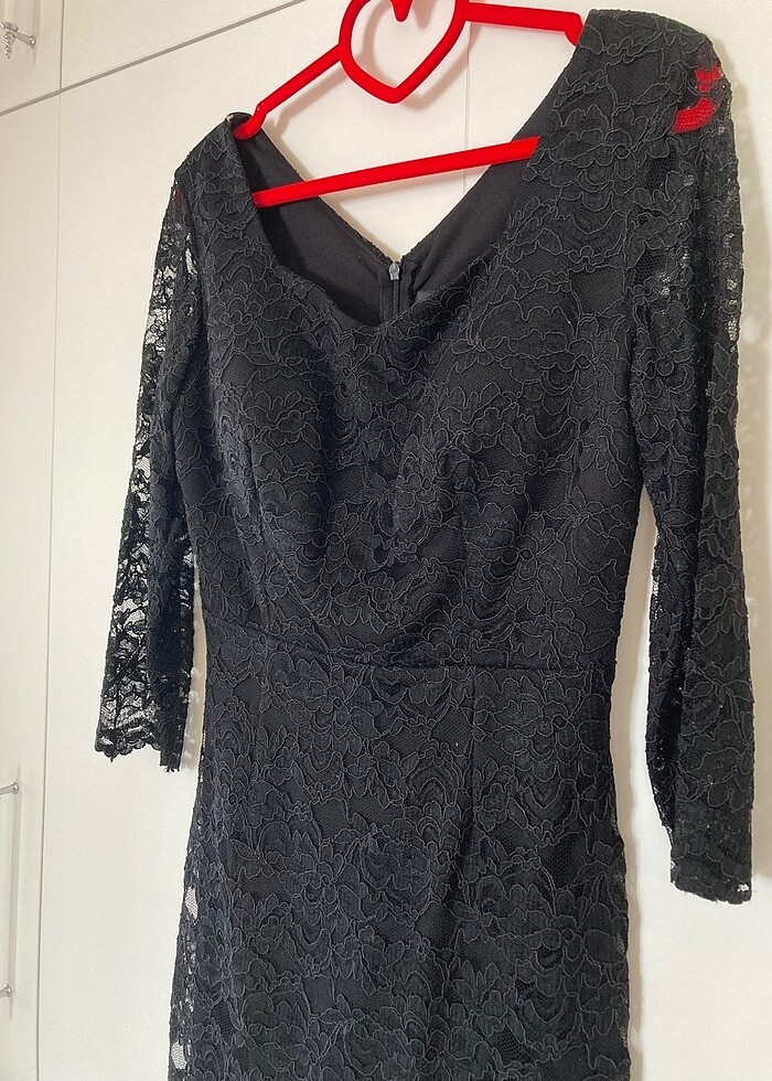 Siyah Abiye Elbise Dantelli - Görsel 2