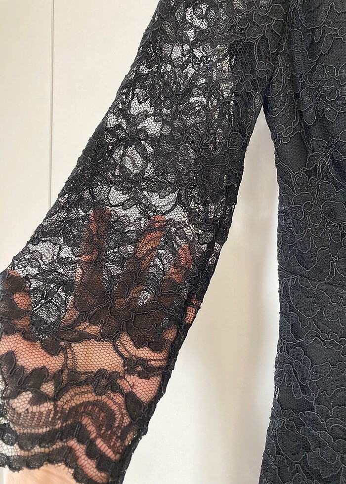 Siyah Abiye Elbise Dantelli - Görsel 3