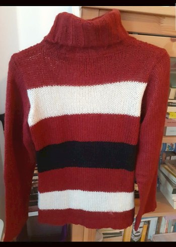 Kırmızı Balıkçı Yaka Örgü Kadın Kazak - Görsel 2