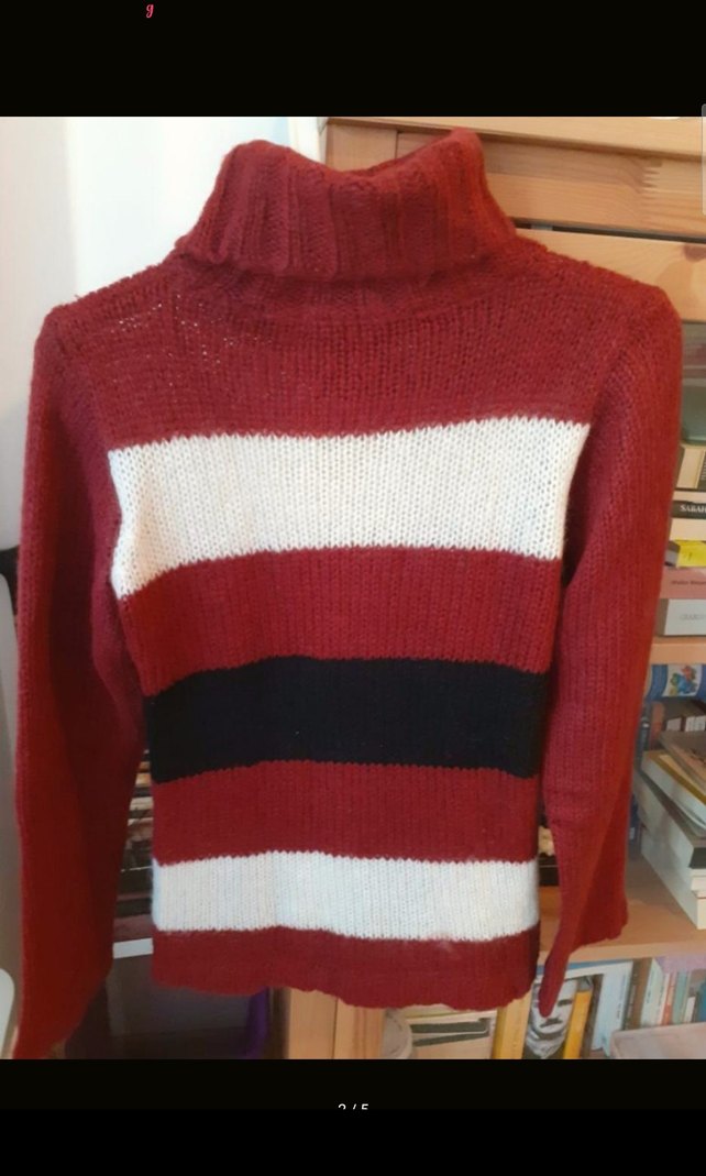 Kırmızı Balıkçı Yaka Örgü Kadın Kazak - Görsel 2