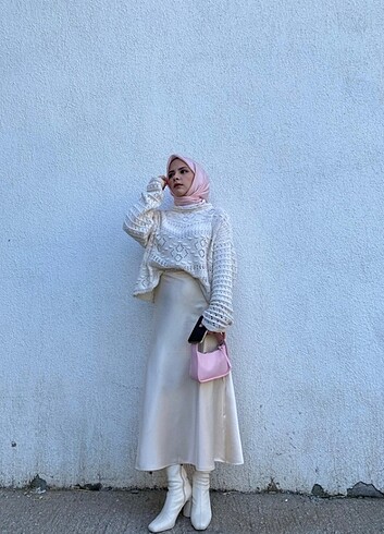 xs Beden afeta saten krem etek