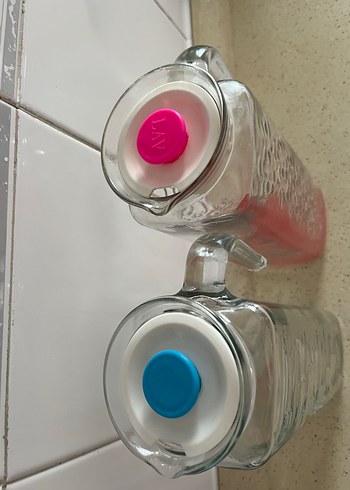 Lav Renkli Kapaklı Cam Sürahi Seti