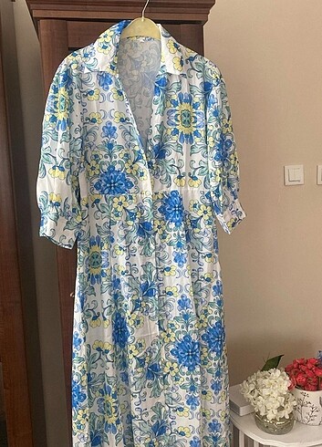 Zara mavi yeşil çiçekli elbise