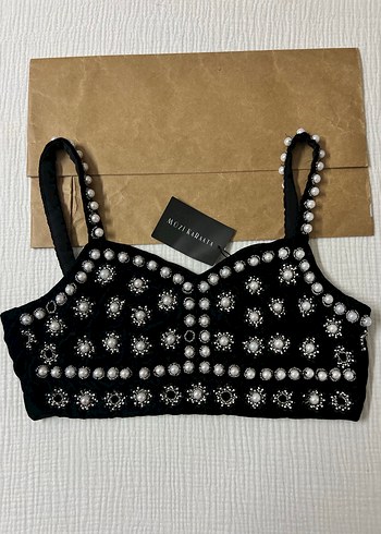 İnci İşlemeli Siyah Straplez Büstiyer - Görsel 3