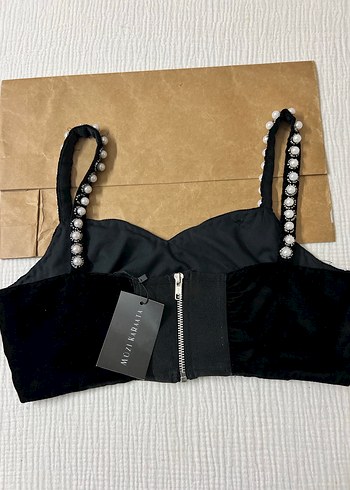 İnci İşlemeli Siyah Straplez Büstiyer - Görsel 5